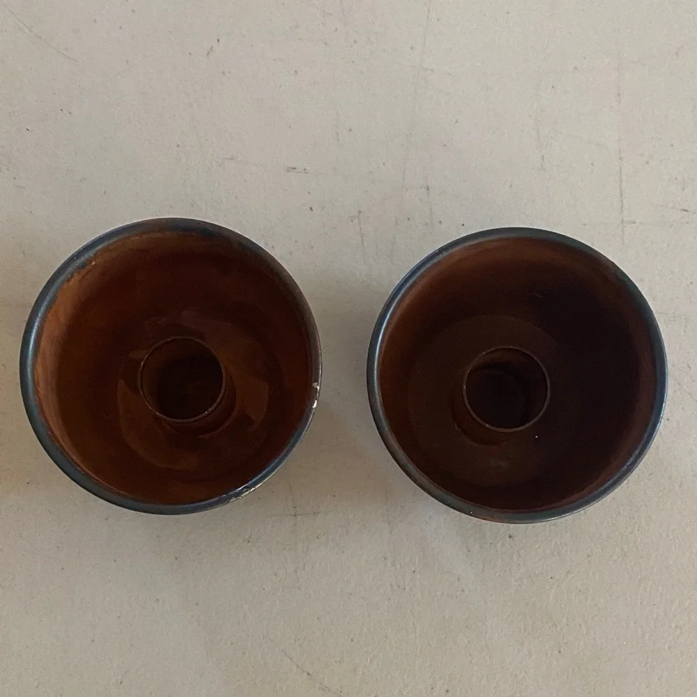 Brown Ceramic Taper Candle Holders - Set of 2